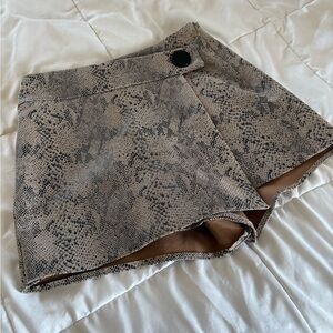 Snakeskin Print Skort with Button Detail